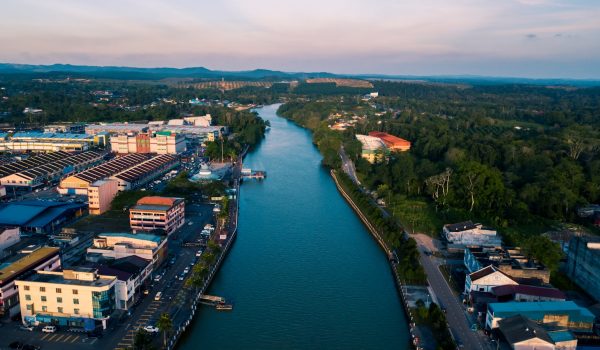 hong en life_sea burial_johor an aerial view of a river running through a city